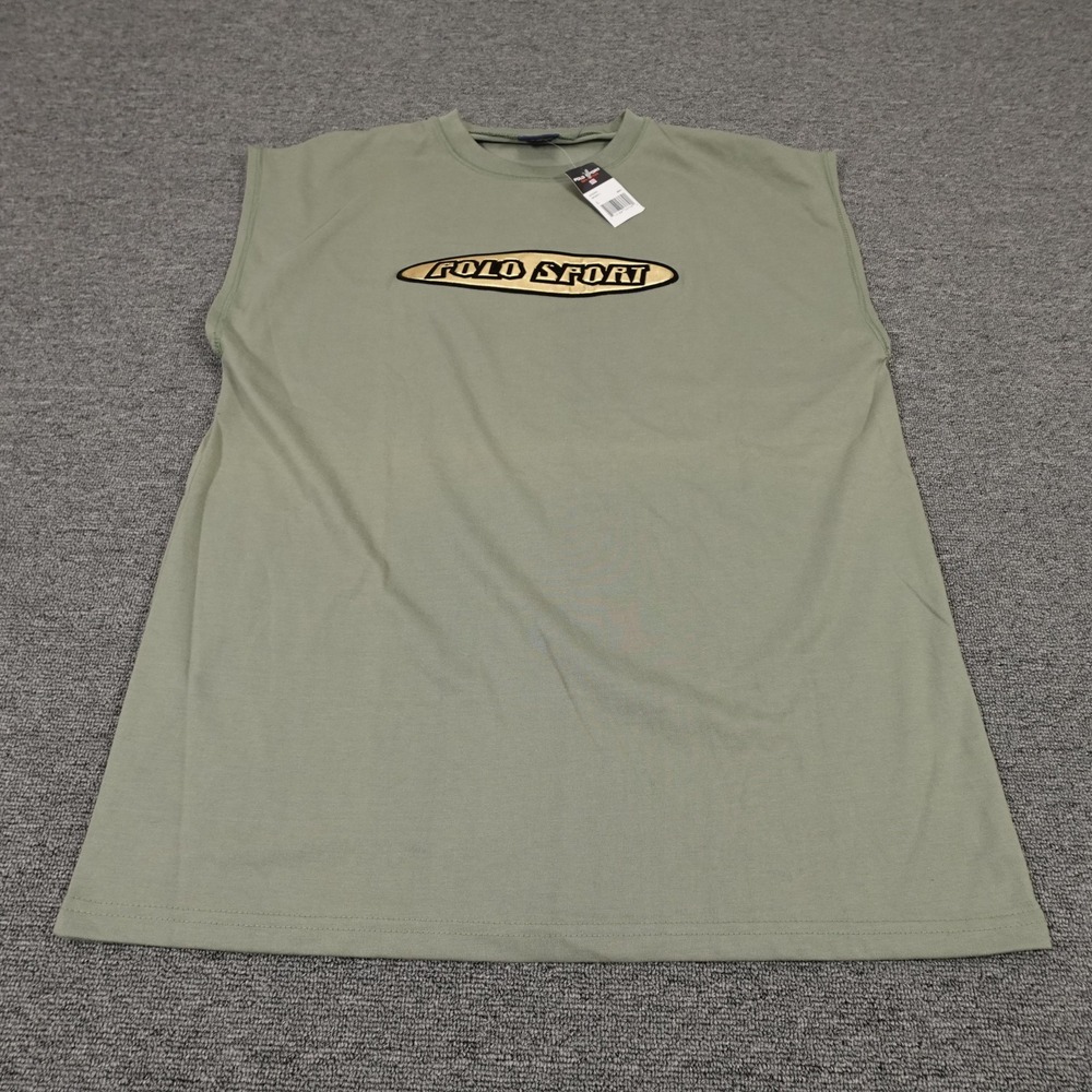 Vintage Polo Sport Shirt Mens Large Green Sleeveless Logo Muscle Graphic Tee 90s